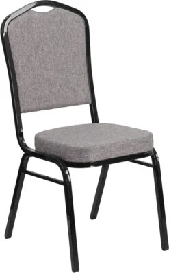 HERCULES Series Crown Back Stacking Banquet Chair In Gray Fabric - Black Frame - By Flash Furniture - Madison Seating