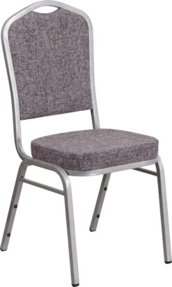 HERCULES Series Crown Back Stacking Banquet Chair In Herringbone Fabric - Silver Frame - By Flash Furniture - Madison Seating