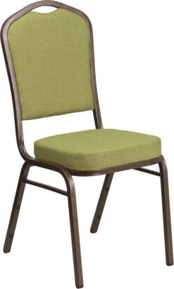 HERCULES Series Crown Back Stacking Banquet Chair In Moss Fabric - Gold Vein Frame - By Flash Furniture - Madison Seating