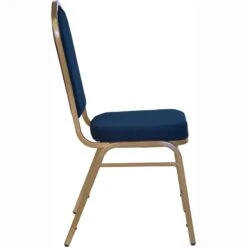 HERCULES Series Crown Back Stacking Banquet Chair In Navy Blue Patterned Fabric - Gold Frame - By Flash Furniture - Madison Seating -Furniture Sales Store HERCULES Series Crown Back Stacking Banquet Chair in Navy Blue Patterned Fabric Gold Frame by Flash Furniture 2