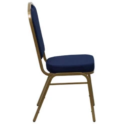 HERCULES Series Crown Back Stacking Banquet Chair In Navy Blue Patterned Fabric - Gold Frame - By Flash Furniture - Madison Seating -Furniture Sales Store HERCULES Series Crown Back Stacking Banquet Chair in Navy Blue Patterned Fabric Gold Frame by Flash Furniture 3