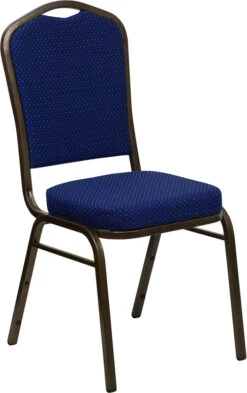 HERCULES Series Crown Back Stacking Banquet Chair In Navy Blue Patterned Fabric - Gold Vein Frame - By Flash Furniture - Madison Seating