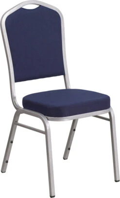 HERCULES Series Crown Back Stacking Banquet Chair In Navy Fabric - Silver Frame - By Flash Furniture - Madison Seating