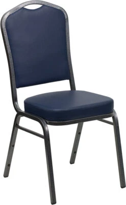 HERCULES Series Crown Back Stacking Banquet Chair In Navy Vinyl - Silver Vein Frame - By Flash Furniture - Madison Seating