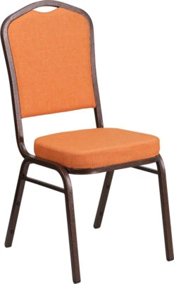 HERCULES Series Crown Back Stacking Banquet Chair In Orange Fabric - Copper Vein Frame - By Flash Furniture - Madison Seating