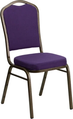 HERCULES Series Crown Back Stacking Banquet Chair In Purple Fabric - Gold Vein Frame - By Flash Furniture - Madison Seating