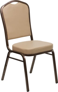 HERCULES Series Crown Back Stacking Banquet Chair In Tan Vinyl - Copper Vein Frame - By Flash Furniture - Madison Seating