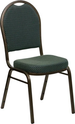 HERCULES Series Dome Back Stacking Banquet Chair In Green Patterned Fabric - Gold Vein Frame - By Flash Furniture - Madison Seating