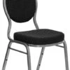 HERCULES Series Teardrop Back Stacking Banquet Chair In Black Patterned Fabric - Silver Vein Frame - By Flash Furniture - Madison Seating -Furniture Sales Store HERCULES Series Teardrop Back Stacking Banquet Chair in Black Patterned Fabric Silver Vein Frame by Flash Furniture