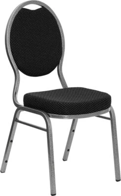 HERCULES Series Teardrop Back Stacking Banquet Chair In Black Patterned Fabric - Silver Vein Frame - By Flash Furniture - Madison Seating