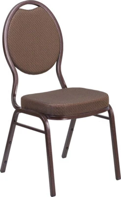 HERCULES Series Teardrop Back Stacking Banquet Chair In Brown Patterned Fabric - Copper Vein Frame - By Flash Furniture - Madison Seating