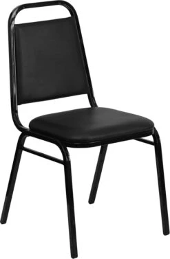 HERCULES Series Trapezoidal Back Stacking Banquet Chair In Black Vinyl - Black Frame - By Flash Furniture - Madison Seating