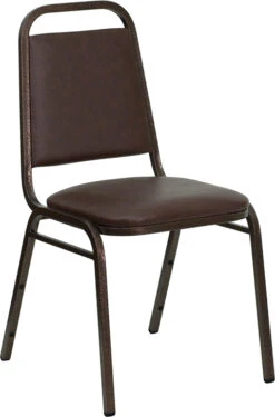 HERCULES Series Trapezoidal Back Stacking Banquet Chair In Brown Vinyl - Copper Vein Frame - By Flash Furniture - Madison Seating