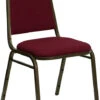 HERCULES Series Trapezoidal Back Stacking Banquet Chair In Burgundy Fabric - Gold Vein Frame - By Flash Furniture - Madison Seating