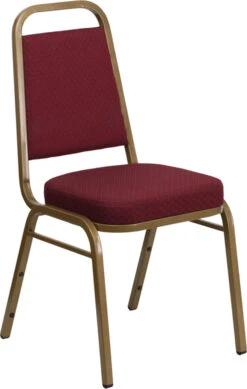 HERCULES Series Trapezoidal Back Stacking Banquet Chair In Burgundy Patterned Fabric - Gold Frame - By Flash Furniture - Madison Seating