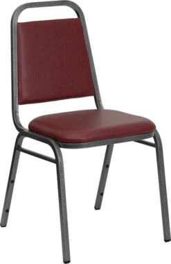 HERCULES Series Trapezoidal Back Stacking Banquet Chair In Burgundy Vinyl - Silver Vein Frame - By Flash Furniture - Madison Seating