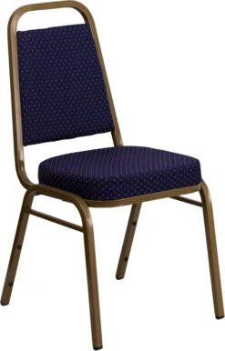 HERCULES Series Trapezoidal Back Stacking Banquet Chair In Navy Patterned Fabric - Gold Frame - By Flash Furniture - Madison Seating