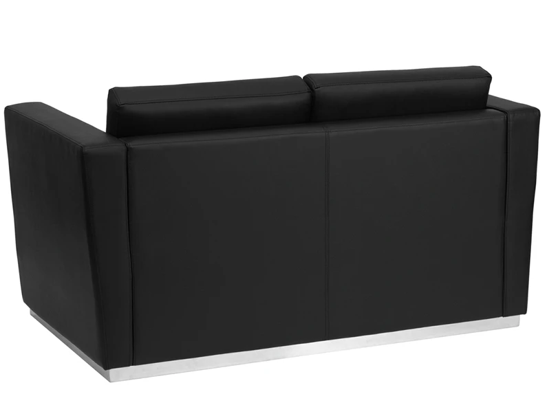 HERCULES Trinity Series Contemporary Black Leather Loveseat With Stainless Steel Base - By Flash Furniture - Madison Seating 4 HERCULES Trinity Series Contemporary Black Leather Loveseat With Stainless Steel Base - By Flash Furniture - Madison Seating - Image 2