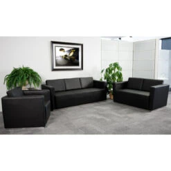HERCULES Trinity Series Contemporary Black Leather Loveseat With Stainless Steel Base - By Flash Furniture - Madison Seating 9 HERCULES Trinity Series Contemporary Black Leather Loveseat With Stainless Steel Base - By Flash Furniture - Madison Seating -Furniture Sales Store HERCULES Trinity Series Contemporary Black Leather Loveseat with Stainless Steel Base by Flash Furniture 3