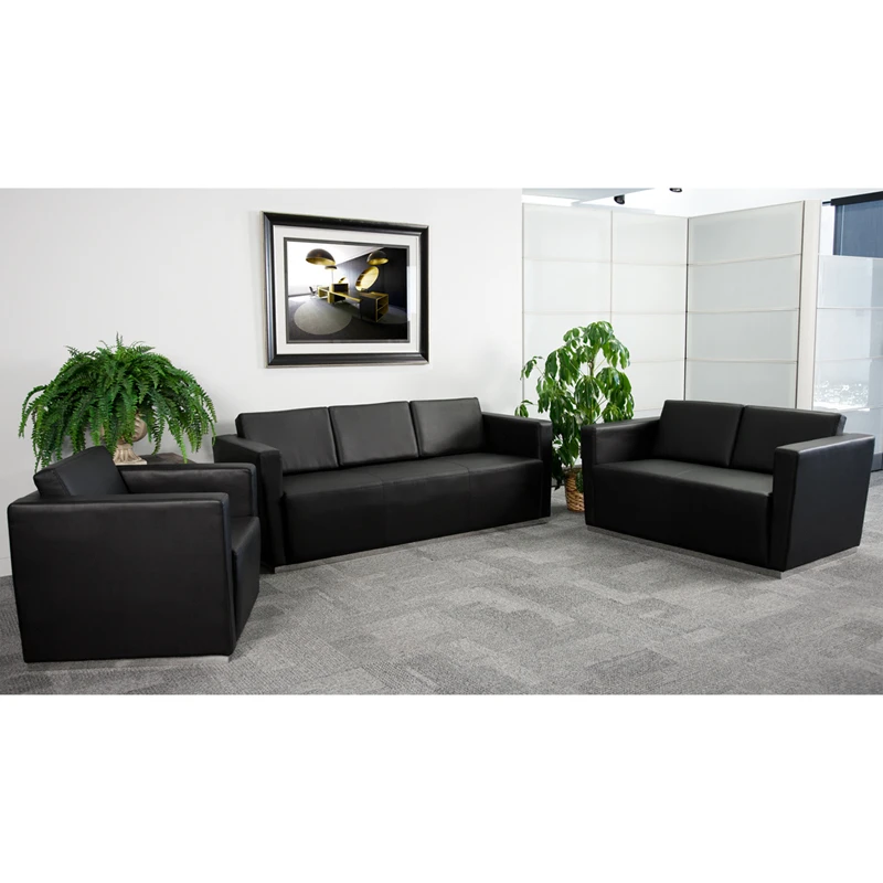 HERCULES Trinity Series Contemporary Black Leather Loveseat With Stainless Steel Base - By Flash Furniture - Madison Seating 6 HERCULES Trinity Series Contemporary Black Leather Loveseat With Stainless Steel Base - By Flash Furniture - Madison Seating - Image 4