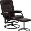 Massaging Brown Leather Recliner And Ottoman With Metal Bases - By Flash Furniture - Madison Seating