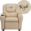 Personalized Beige Vinyl Kids Recliner With Cup Holder And Headrest - By Flash Furniture - Madison Seating