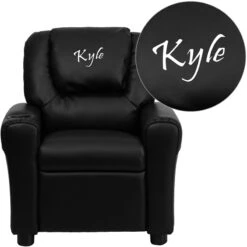 Personalized Black Leather Kids Recliner With Cup Holder And Headrest - By Flash Furniture - Madison Seating