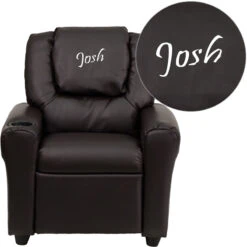 Personalized Brown Leather Kids Recliner With Cup Holder And Headrest - By Flash Furniture - Madison Seating
