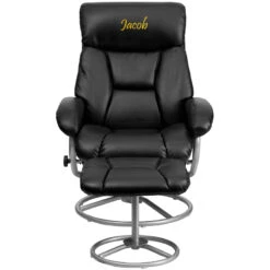 Personalized Contemporary Black Leather Recliner And Ottoman With Metal Base - By Flash Furniture - Madison Seating