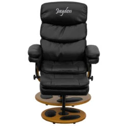 Personalized Contemporary Black Leather Recliner And Ottoman With Wood Base - By Flash Furniture - Madison Seating