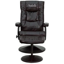 Personalized Contemporary Brown Leather Recliner And Ottoman With Leather Wrapped Base - By Flash Furniture - Madison Seating