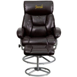 Personalized Contemporary Brown Leather Recliner And Ottoman With Metal Base - By Flash Furniture - Madison Seating