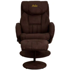 Personalized Contemporary Brown Microfiber Recliner And Ottoman With Circular Microfiber Wrapped Base - By Flash Furniture - Madison Seating