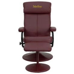 Personalized Contemporary Burgundy Leather Recliner And Ottoman With Leather Wrapped Base - By Flash Furniture - Madison Seating