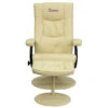 Personalized Contemporary Cream Leather Recliner And Ottoman With Leather Wrapped Base - By Flash Furniture - Madison Seating