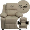 Personalized Deluxe Padded Beige Vinyl Kids Recliner With Storage Arms - By Flash Furniture - Madison Seating