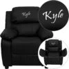 Personalized Deluxe Padded Black Leather Kids Recliner With Storage Arms - By Flash Furniture - Madison Seating