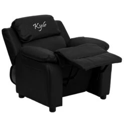 Personalized Deluxe Padded Black Leather Kids Recliner With Storage Arms - By Flash Furniture - Madison Seating -Furniture Sales Store Personalized Deluxe Padded Black Leather Kids Recliner with Storage Arms by Flash Furniture 2