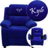 Personalized Deluxe Padded Blue Microfiber Kids Recliner With Storage Arms - By Flash Furniture - Madison Seating -Furniture Sales Store Personalized Deluxe Padded Blue Microfiber Kids Recliner with Storage Arms by Flash Furniture 3