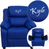 Personalized Deluxe Padded Blue Vinyl Kids Recliner With Storage Arms - By Flash Furniture - Madison Seating