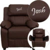 Personalized Deluxe Padded Brown Leather Kids Recliner With Storage Arms - By Flash Furniture - Madison Seating