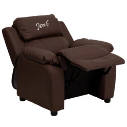 Personalized Deluxe Padded Brown Leather Kids Recliner With Storage Arms - By Flash Furniture - Madison Seating -Furniture Sales Store Personalized Deluxe Padded Brown Leather Kids Recliner with Storage Arms by Flash Furniture 2