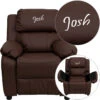 Personalized Deluxe Padded Brown Leather Kids Recliner With Storage Arms - By Flash Furniture - Madison Seating