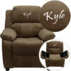 Personalized Deluxe Padded Brown Microfiber Kids Recliner With Storage Arms - By Flash Furniture - Madison Seating -Furniture Sales Store Personalized Deluxe Padded Brown Microfiber Kids Recliner with Storage Arms by Flash Furniture