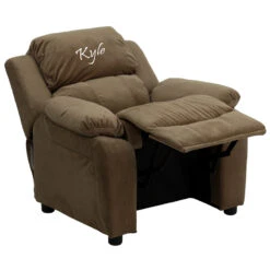 Personalized Deluxe Padded Brown Microfiber Kids Recliner With Storage Arms - By Flash Furniture - Madison Seating -Furniture Sales Store Personalized Deluxe Padded Brown Microfiber Kids Recliner with Storage Arms by Flash Furniture 2