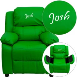 Personalized Deluxe Padded Green Vinyl Kids Recliner With Storage Arms - By Flash Furniture - Madison Seating