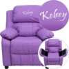 Personalized Deluxe Padded Lavender Vinyl Kids Recliner With Storage Arms - By Flash Furniture - Madison Seating