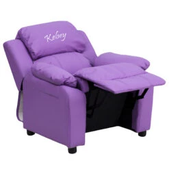 Personalized Deluxe Padded Lavender Vinyl Kids Recliner With Storage Arms - By Flash Furniture - Madison Seating -Furniture Sales Store Personalized Deluxe Padded Lavender Vinyl Kids Recliner with Storage Arms by Flash Furniture 2