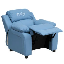 Personalized Deluxe Padded Light Blue Vinyl Kids Recliner With Storage Arms - By Flash Furniture - Madison Seating -Furniture Sales Store Personalized Deluxe Padded Light Blue Vinyl Kids Recliner with Storage Arms by Flash Furniture 2
