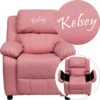 Personalized Deluxe Padded Pink Vinyl Kids Recliner With Storage Arms - By Flash Furniture - Madison Seating